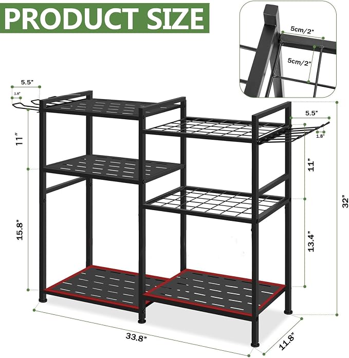 Garden Tool Organizer, 33.8×11.8×32inch Heavy-Duty Steel Garden Tool Rack Storage, Yard Tool Tower Rack for Garage Organizers and Storage, Holds Long-Handled Tools/Rakes/Brooms, Outdoor