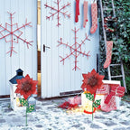 YEAHOME Outdoor Christmas Decorations, Set of 2 Poinsettia Flower Decorative Garden Stakes for Christmas Decor, Metal Red Flowers Xmas Decorations for Outside Garden Yard Lawn Porch