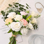 Livole 22Pcs Fake Flowers with Vase Silk White Artificial Flowers in Vase with Light Fake Plant Eucalyptus Flower Arrangement for Table Centerpieces Decor for Living Room Coffee Home Farmhouse