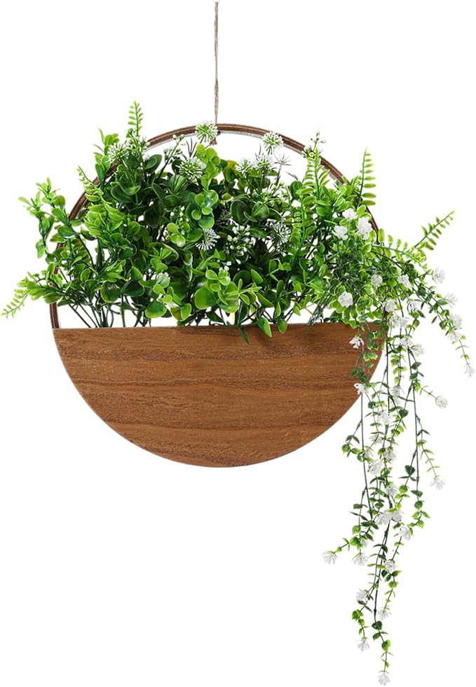 Fake Hanging Plants Artificial Plants Indoor, Faux Plants Eucalyptus in Pot for Living Room Bathroom Wall Décor, Outdoor Porch Decorations, Farmhouse Home Office Décor(Brown