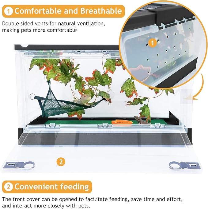 RunDuck Travel Portable Foldable Terrarium Kits for Reptiles -Heat-Resistant Material, Easy to Move with Wheels, Includes Plant, Feeding Bowl, and Carpet for Snakes, Lizards, Tortoises, and Leopard