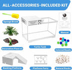 GOZILLA Turtle Tank, Upgrade PC Turtle Tank Starter Kit, Reptile Habitat with Lid, Basking Platform, Bottom Drainage for Turtles, Crabs, Shrimps and Other Small Reptiles. (15.75x7.9x9''/White)
