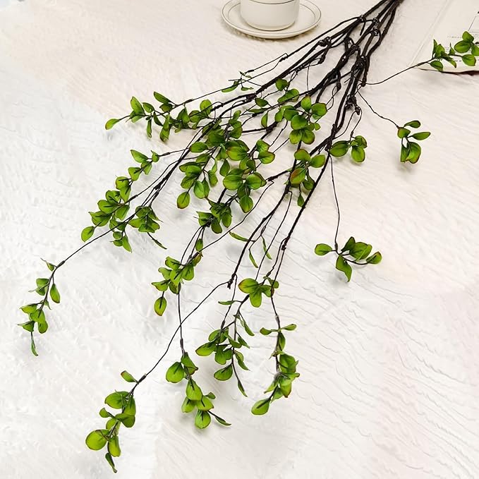 8 Pcs Artificial Ficus Branches Faux Eucalyptus Stems, 47.2 Inch Fake Greenery Stems Artificial Plants for Vase Filler Decoration, Fake Leaves Branches Centerpieces Decor.
