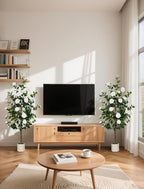 BLOSMON Artificial Trees for Home Decor: Indoor 4.9ft Tall Fake Plants Outdoor Camellia Flowers Tree for Front Porch - Faux White Rose Plant with Pot for Living Room Door Patio Deck Yard