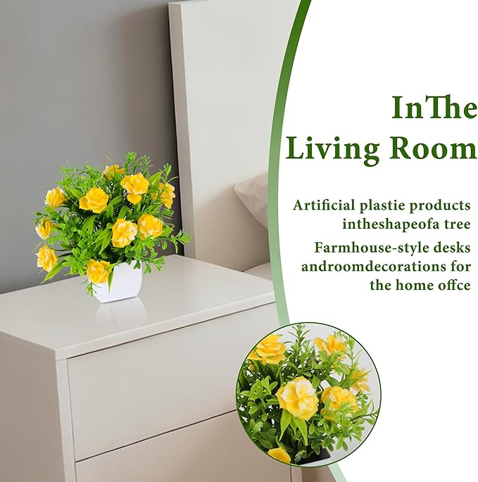 TerraVervre Fake Plants 4 Packs,Small Artificial Plants with Flowers, for Bathroom, Office,Home,Conference Table Decor, Indoor Desk Décor