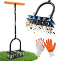Sakerplus Aerator Lawn Tool, Hand Metal Spike Lawn Aerator with Rebounce Spring Base, Automatic Leaf and Dirt Cleaning, Grass Aerator for Lawn Care, Soil Loosening, Yard Aerating (Orange Handle)