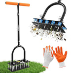 Sakerplus Aerator Lawn Tool, Hand Metal Spike Lawn Aerator with Rebounce Spring Base, Automatic Leaf and Dirt Cleaning, Grass Aerator for Lawn Care, Soil Loosening, Yard Aerating (Orange Handle)