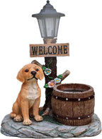 Animal Outdoor Statue Planter Solar Light Welcome Garden Sculpture Resin Flower Pot Decorative Porch Patio Yard Lawn Entryway Figurine with LED Lamp Rustic Plant Holder Ornament Courtyard (B)