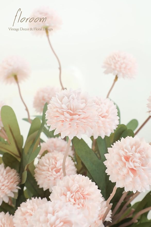 Floroom 5pcs Blush Faux Silk Mums Artificial Flowers, Bulk Fake Small Mini Chrysanthemums with Stems for DIY Pink Wedding Centerpieces Floral Arrangements Vase Fillers Home Decorations