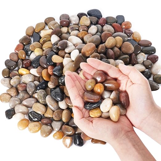 GreatBuddy 8-lb River Rocks, Decorative Rocks for Indoor Plants, 1-1 3/4 Inches Natural Polished Pebbles for Aquarium, Vases, Potted Plants, Garden Landscaping Outdoor, Mixed Color Stones