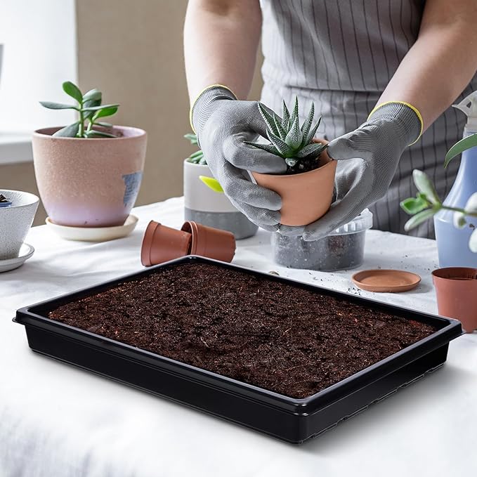 mwellewm 10 Pcs Seed Starter Tray Kit 1014 Seed Starting Trays Square Seedling Plant Tray Planting Sturdy Microgreens Growing Trays Reusable Germination Tray Indoors No Holes, 14x11x2.5In