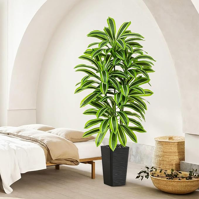 Artificial Yellow Dracaena Tree - 5FT Tall Fake Plants with Black Planter - Artificial Plants Indoor Floor Plant in Pot - Large Tropical Fake Yucca Potted Tree for Home Office Living Room Decor