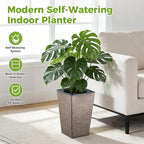 Self Watering Pots for Indoor Plants, 2 Pack Flower Pots Self Watering Planter 10.7" x 6.9" Plastic Pots African Violet Wick and Grow Pots Tall Orchid pots Square Large Plant Pots, Bronze