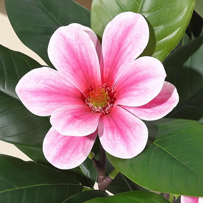 GarveeHome Faux Rubber Tree, 72 Inch Artificial Plants Indoor with Real Touch Leaves and Multi Trunks, Artificial Tree Fake Potted Plants with Pink Flowers for Home Decor Office Living Room