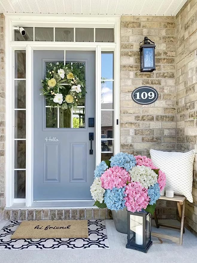 ZYTUYO 20 inches 4 Pcs Sky Blue Real Touch Hydrangea Artificial Flowers Boho Lifelike Real Looking Latex Hydrangeas Flower with Long Stem for Home Decor Spring Table Centrepiece