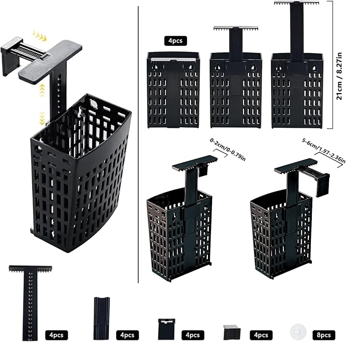 4pcs Upgraded Adjustable Aquarium Plant Holder，Fish Tank Plants Holder,Fish Tank Aquaponics Plant Cultivation and Aquarium Landscape Decoration with Hooks and Suction Cup (Black)