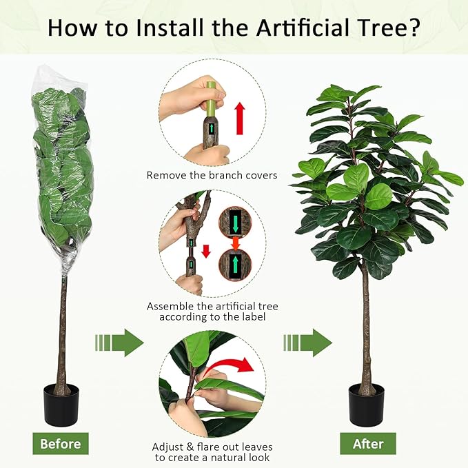 5FT Fiddle Leaf Fig Tree Artificial Plants Indoor - Realistic Fake Plant Ficus Lyrata Trees, Faux Trees Indoor Floor Plant with Sturdy Pot for Home Decor Living Room Office Housewarming Gift