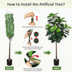 5FT Fiddle Leaf Fig Tree Artificial Plants Indoor - Realistic Fake Plant Ficus Lyrata Trees, Faux Trees Indoor Floor Plant with Sturdy Pot for Home Decor Living Room Office Housewarming Gift