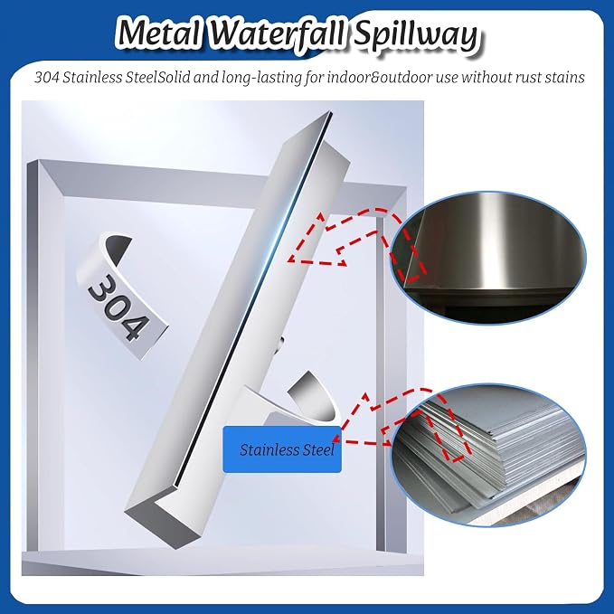 Pond Spillway Waterfall Box 20-200CM with 1M Soft Tube, Sealing Tape & PVC Connector - Wide Outlet 50cm for Garden Ponds & Water Features