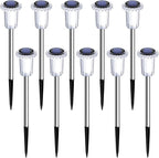 DenicMic Solar Lights Outdoor 10 Pack Waterproof 3000K Warm White LED Stainless Steel Stake Outside Lights for Yard Pathway Garden Driveway Walkway Landscape Path Lighting