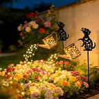 Solar Watering_Can Lights for Outside, 2Pack Watering_Can with Cascading Lights Shepherd's Hook, Metal Dog Statue Silhouette, Gardening Gifts for Women, Yard Decoration Outdoor and Garden Backyard