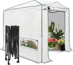 EAGLE PEAK 8x6 Portable Walk in Greenhouse, Pop Up Indoor Outdoor Greenhouse, Green House Kit with Zippered Roll-Up Doors and Windows, Woven Cover, Translucent