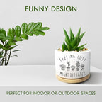 Funny Succulent Plant Pot, Small Flower Planter for Indoor Plants, Cute Ceramic Cactus Planter Pots with Drainage, Windowsill Desk Decor Unique Planter Gift, Feeling Cute (No Plants)