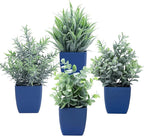 summer flower Set of 4 Fake Plants in Pot Small Artificial Eucalyptus Potted Plant Mini Wheat Grass Ferns Faux Greenery for Home Indoor Office Table Bathroom Farmhouse Decorations Blue