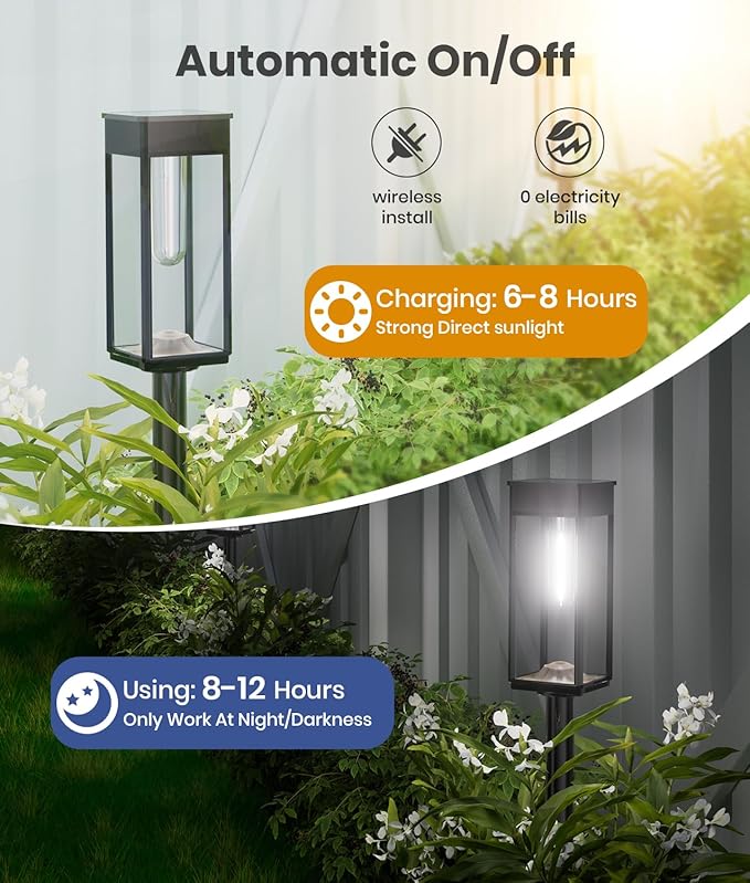 ALFIOT Solar Pathway Lights Outdoor, 6 Pack Bright Solar Lights Outdoor, Auto On/Off, IP65 Waterproof Solar Garden Lights Solar Powered Landscape Lighting for Yard Patio Walkway Driveway Pathway