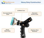Heavy Duty Metal 10 Pattern Fireman’s Hose Nozzle 500003 with Lever Control and Comfort Grip by New England Garden Tools for Cleaning, Watering Plants & Yards, Washing Cars & Livestock