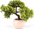 9.5 Inch Artificial Bonsai Tree with Ceramic Pot - Decorative Fake Plant for Home Office Living Room Window Sill, Fake Plants for Year-Round Decoration（White）