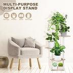 5 Tier Plant Stand Indoor, Thickened Metal Wood Corner Plant Shelf Stands for Multiple Plants, Indoor Tall Plants Stand Tiered Flower Holder for Living Room Patio Garden Balcony(White+Oak)