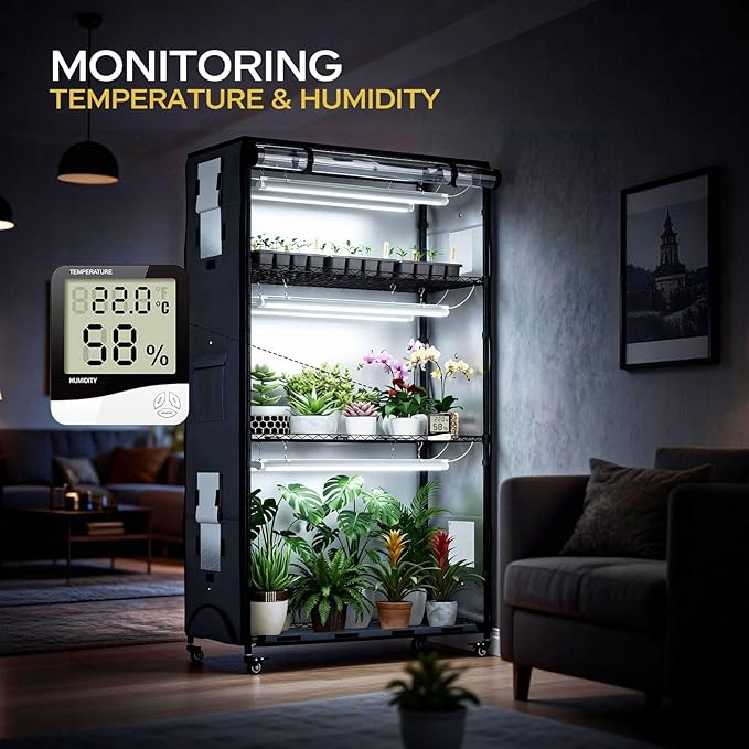 Indoor Greenhouse with 6 Pack 3-Color Grow Light, 36" Wx 14" D x 63" H with 600D Oxford Cloth Cover, 4-Tier Enclosed Plant Stand for Year-Round Indoor Gardening, Timer Plug & Hygrometer