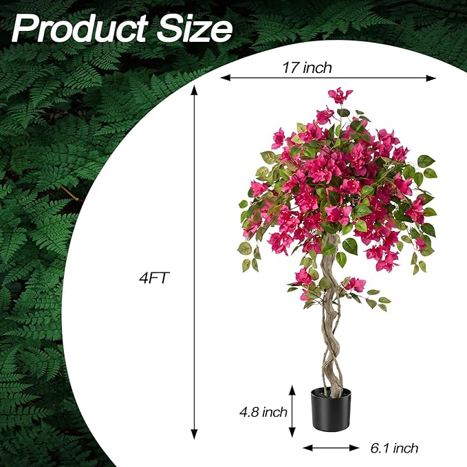 4FT Artificial Bougainvillea Tree, UV Resistant Faux Bougainvillea for Indoor Outdoor Decor, Lifelike Bougainvillea Artificial Flowers Plant for Office, Front Porch, Living Room & Patio