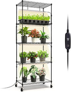 Bstrip Plant Stand with Grow Light, 5-Tier Plant Shelf with 4 Pack T8 Full Spectrum Grow Light for Indoor Plant Seed Starting, Winter to Spring Transition, Seed Tray, Timer & Wheels, 23.5"x13.8"x 59"