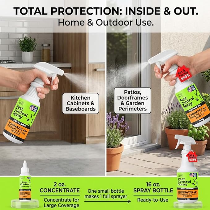 Nature’s Dome Pest Control Concentrate Spray 2 Oz (Pack of 2) | Eco-Friendly Bug & Ant Spray – Each Bottle Makes 16 Oz | Bug Spray for Fleas, Ticks & Mosquitoes | Safe for Pets & Kids