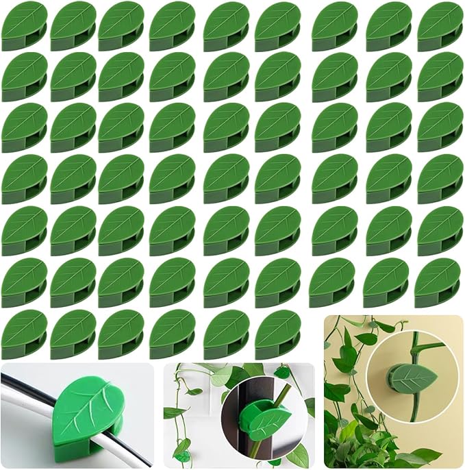 60PCS Plant Climbing Wall Fixture Clips Self-Adhesive Plant Fixer Invisible Leaf Shaped Wall Vines Fixing Clips Hook Plant Vine Traction for Home Decoration and Cable Wire Fixing