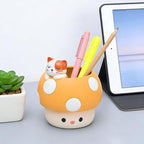 EOBTAIN Mushroom Planter Pots,Cute Animal Cat Yellow Resin Small Succulent Pots for Indoor Plants,Mini Cactus Plant Pots Home Living Room Office Table Desk Decor,Gifts for Plant Lovers,4 Inch