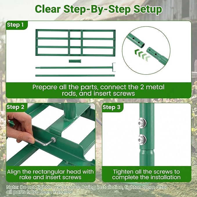 Goplus Lawn Leveling Rake, 30" x 10" Heavy Duty Level Lawn Tool w/ Ergonomic Handle for Soil, Effort-Saving Landscape Rake for Garden, Backyard, Golf Course, Farm, Pasture (Green)