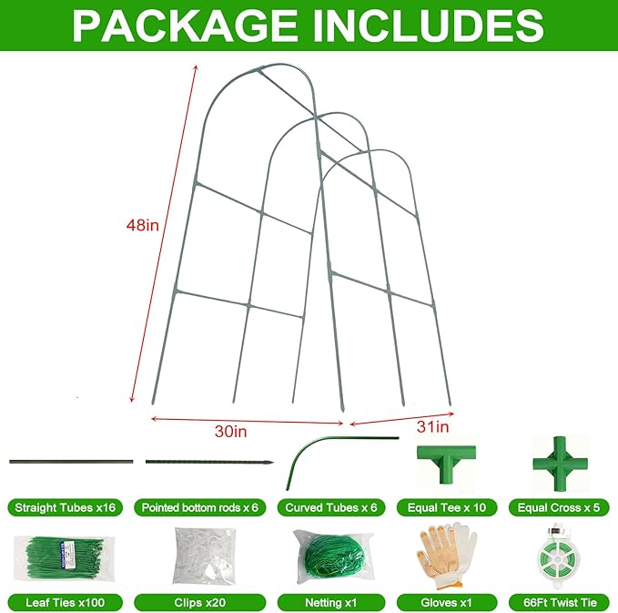 Cucumber Trellis for Raised Beds - Sturdy Arch Trellis for Peas, Beans & Climbing Plants | Outdoor Vegetable Support, Garden Trellis Kit (31" Lx30 Wx48 H)