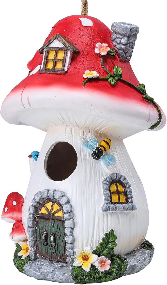 Yinns Bird House, Birdhouses for Outside, Decorative Mushroom Bird Houses for Outdoor Hummingbird, Bluebird Garden Decor