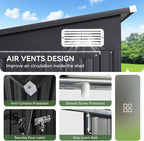 Aoxun 12'x7.3' Outdoor Storage Shed with Triple Lockable Door, Metal Storage Shed with Slopping Roof for Tools Bicycles Storage in Garden, Backyards, Black