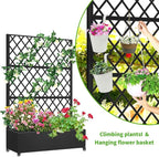 Metal Planter Box with Privacy Screen Trellis,Galvanized Raised Garden Bed On Wheels for Climbing Plants Vines, Standing Garden Flower Bed with Drainage Holes (Black, 47" L x16 W x 73" H)