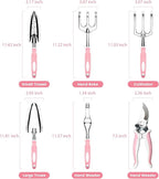 Garden Tools, 8 Piece Gardening Tools with Bag, Heavy Duty Stainless Steel Garden Tools Set, Outdoor Hand Tools, Ideal Garden Tool Kit Gifts for Women Pink.