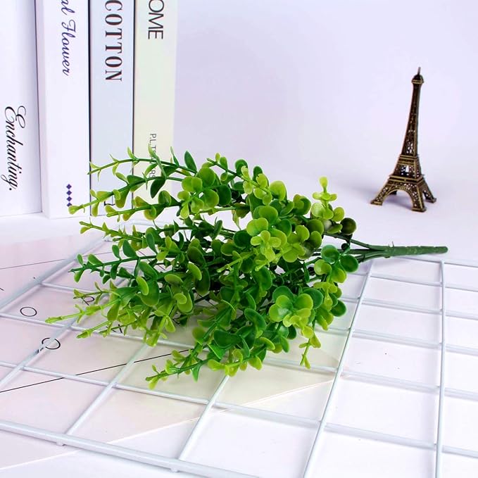 Artificial Shrubs, PASYOU Plastic Plants Eucalyptus Grass Fake Shrub Bushes Greenery Leaves Bush Indoor Outdoor Home Garden Party Verandah Wedding DIY Table Arrangement Decoration Planter Filler 8 Pcs