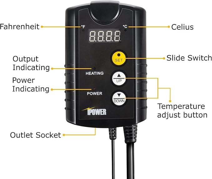iPower 10" x 20" Warm Hydroponic Seedling Heat Mat and Digital Thermostat Control Combo Set for Seed Germination, Black