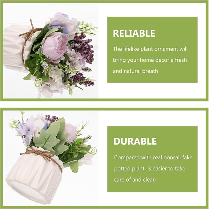 Faux Hydrangea Orchid Potted Plant Simulation Bonsai Decor Purple Small Artificial Flower for Living Room Office Home Decoration