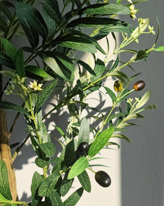 Faux Olive Tree 6FT, Artificial Potted Tree with Planter, Silk Plants Indoor Outdoor, Lifelike Olive Plants with Natural Wood Trunk, Fruits and Buds, Home Office Decor, 1 Pack