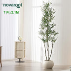 Olive Trees Artificial Indoor, 7FT Tall Faux Olive Tree with Light Kit Moss and Planter, Faux Plants Indoor with Natural Wood Trunk and Lifelike Fruits, Fake Tree for Home Office Living Room Decor