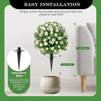 Artificial Topiary Bushes for Outdoors with Spike, Boxwood Ball Fake Shrubs UV Resistant Faux Plants for Indoor Outdoor Fall Thanksgiving Halloween Decor (Sunflower Boxwood White -2 Packs)